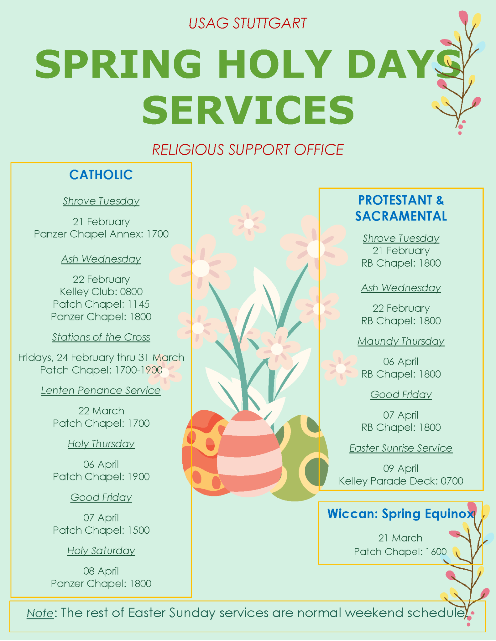 Spring Holy Day Services Schedule